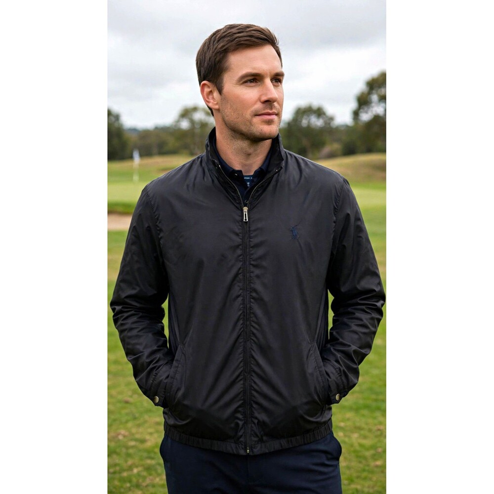 Ralph Lauren Golf Windbreaker Mens L Black Full Zip Nylon Pony Logo Jacket Polo